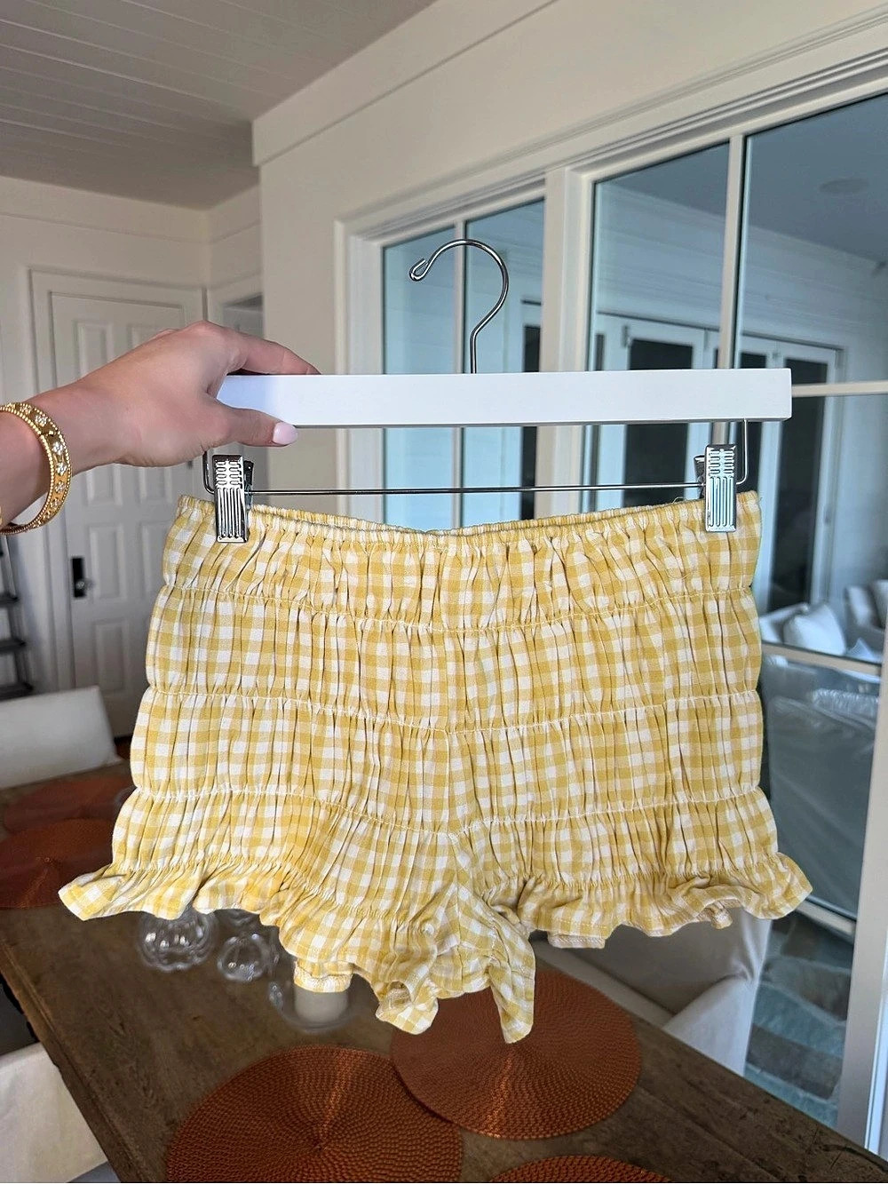 Hazel Boutique Mustard Gingham Ruffle Shorts Size Small Like New